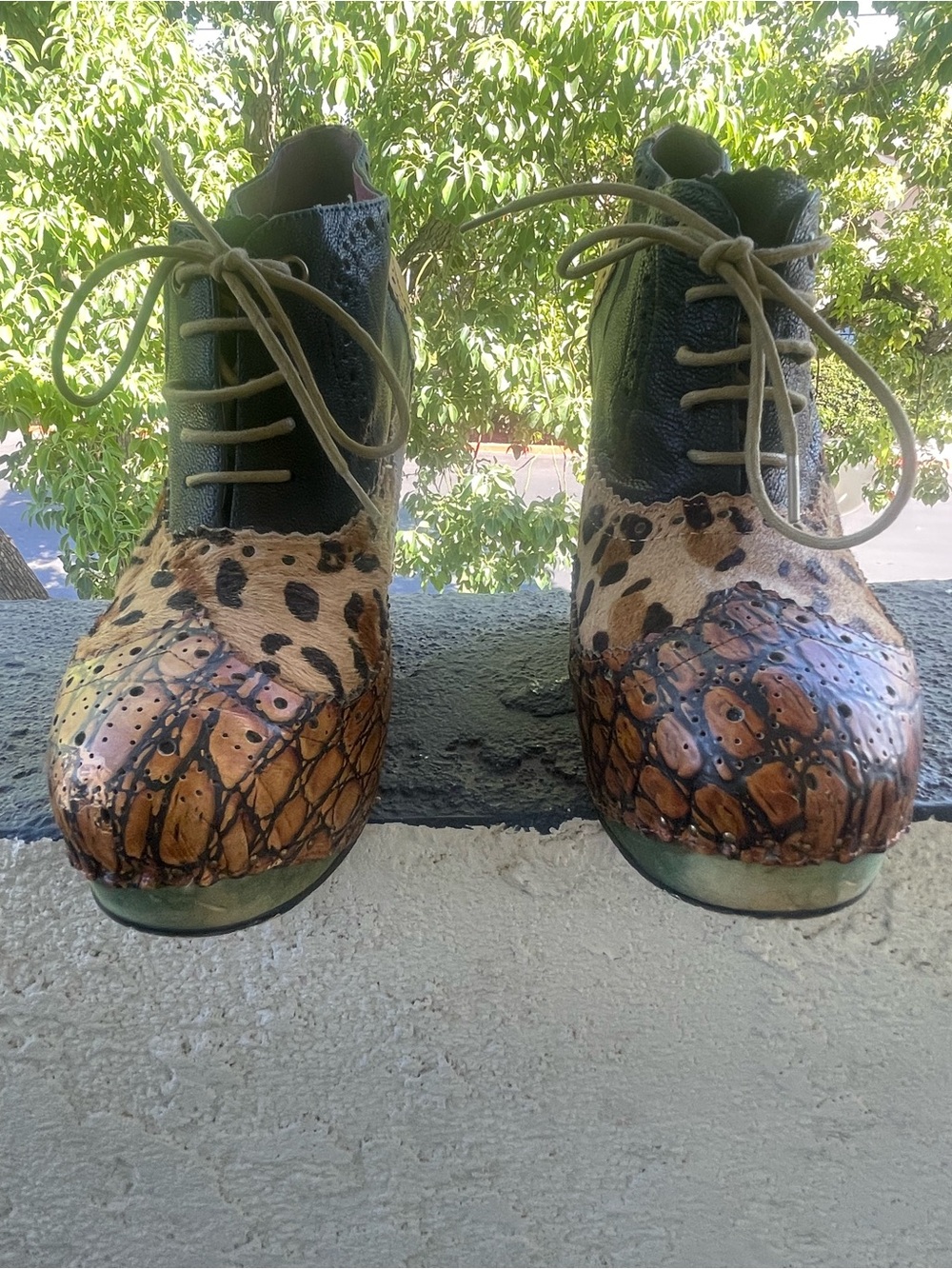 Leather Extremely Rare Irregular Choice Animal Print Wedge Platform Heels 7.5